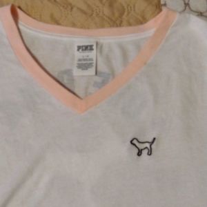 Shirt Victoria's secret Pink large pink and white with flowers on the arms